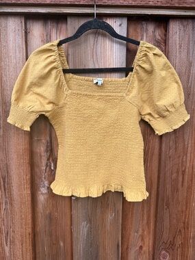 Mustard Smocked Puff Sleeve Top - Madewell